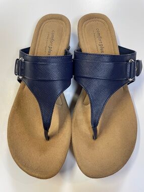 Comfort Plus by Predictions Navy Blue Thong Sandals Cushioned Womens Size 9